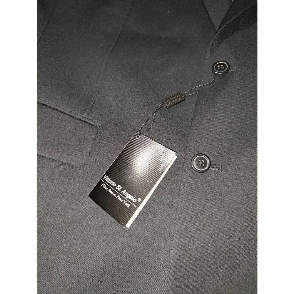 New 42R Vittorio St Angelo Black Dual Vent Suit Sports Coat Jacket Blazer NWT